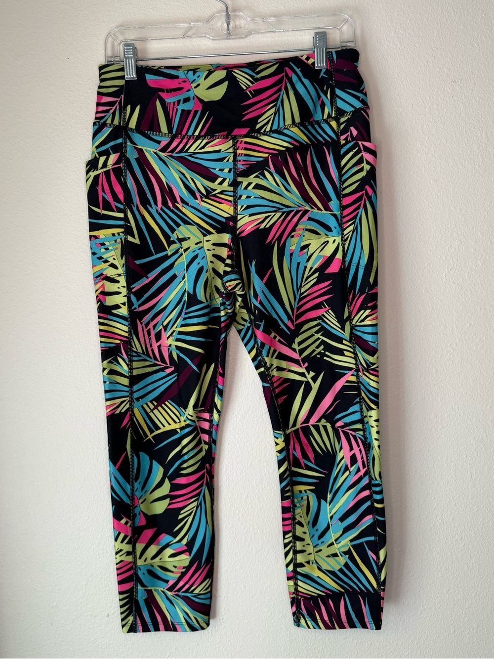 Athletic Works Tropical Palm Print High Rise Cropped Leggings size M 8-10